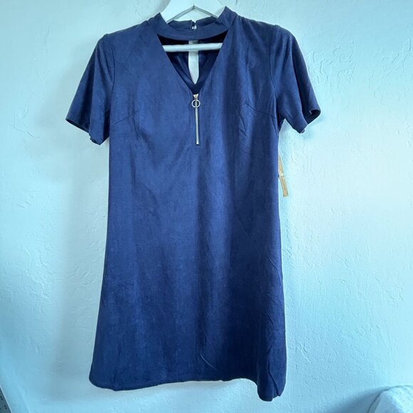 Andrée By Unit Womens Keyhole Neck Mini Shift Dress Medium Navy Zip Detail New - Picture 1 of 8